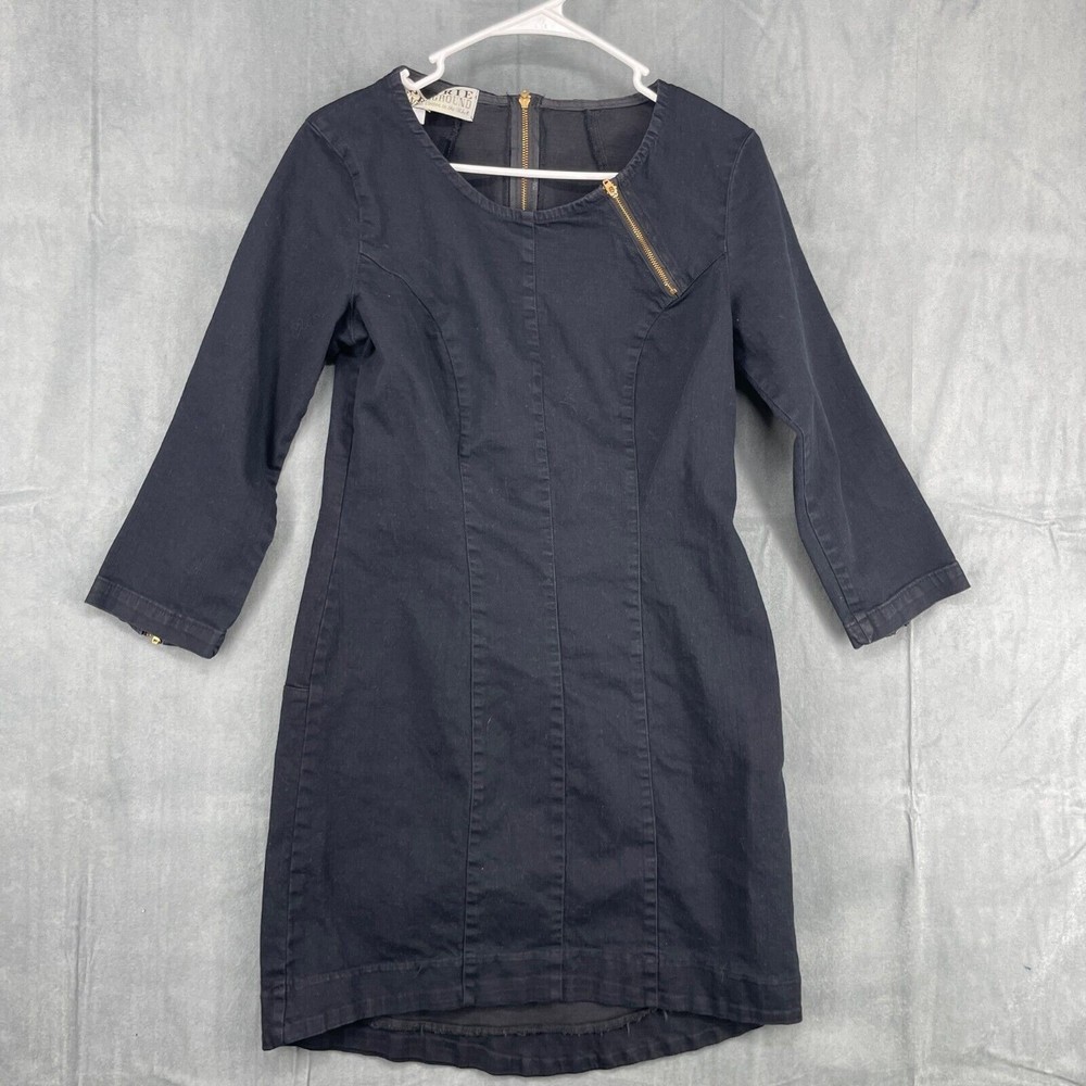 Prairie Underground Dress Womens Large Black Denim Organic Cotton 3/4 Sleeves
